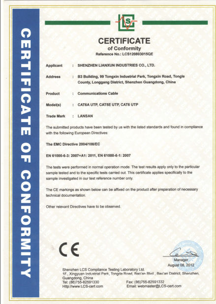 Chiny SHENZHEN LIANXUN INDUSTRIES CO., LTD. Certyfikaty